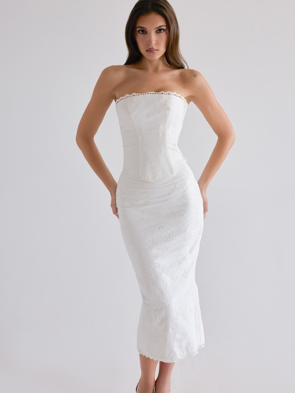 House of CB Livie & Antonie White Cotton Broderie Strapless Corset Set NWOT